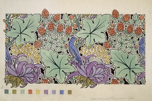 イチゴの中で青い鳥（紙にトイレと鉛筆） 作： Charles Francis Annesley Voysey